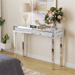 Artloge 120Cm Luxury Mirrored Crushed Diamond Console Table Hallway Living Room Beautiful - thumbnail 5