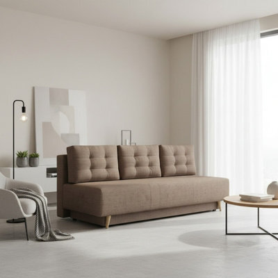 Bella Sofa Bed For Living Room With Polyurethane Foam Bonell Springs Wooden Frame Storage And Cushions Brown - image 1