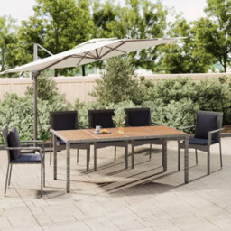 Berkfield Garden Table With Wooden Top Grey Poly Rattan&solid Wood Acacia
