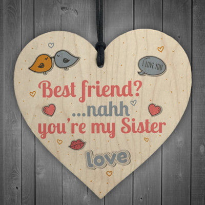 Red Ocean Best Friend My Sister Wooden Hanging Heart Wall Sign Sister Friendship Thank You Gift - image 1