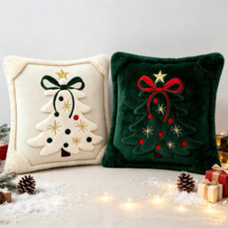 CLEFFNS Christmas Cushion Covers 18X18In Set Of 2 Tufted Plush Christmas Tree Pillowcase For Couch Sofa Bed Holiday Decor, Hidden Zipper - thumbnail 1