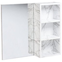 Beliani Bathroom Wall Mounted Mirror Cabinet Joinville 60 Cm 54 Cm White Marble