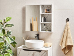 Beliani Bathroom Wall Mounted Mirror Cabinet Joinville 60 Cm 54 Cm White Marble - thumbnail 2