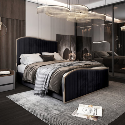Brixton Upholstered Soft Velvet Metal Bed Frame - Black - image 1