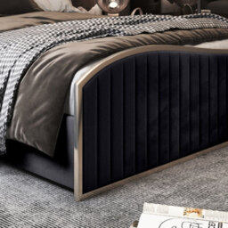 Brixton Upholstered Soft Velvet Metal Bed Frame - Black - thumbnail 3