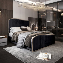 Brixton Upholstered Soft Velvet Metal Bed Frame - Black - thumbnail 1