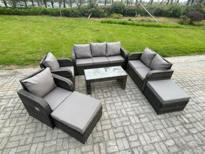 Fimous Rattan Wicker Garden Furniture Patio Conservatory Sofa Set With Rectangular Coffee Table Reclining Chair Big Footstool - image 1