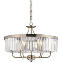 Loops Multi Arm Hanging Ceiling Pendant Light - Antique Brass Plate & Clear Cut Glass Shade - 6 X 6W Led E14 - thumbnail 1