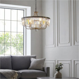 Loops Multi Arm Hanging Ceiling Pendant Light - Antique Brass Plate & Clear Cut Glass Shade - 6 X 6W Led E14 - thumbnail 4