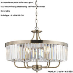 Loops Multi Arm Hanging Ceiling Pendant Light - Antique Brass Plate & Clear Cut Glass Shade - 6 X 6W Led E14 - thumbnail 2