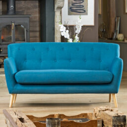 Lynwood 177Cm Wide Teal 3 Seat Textured Fabric Scandi Sofa With Both Light And Dark Wooden Legs
