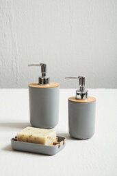 Orsina Grey Soap Dispenser With Silver Pump, 500Ml Bamboo Fibre Hand Soap Dispenser, Sturdy Bathroom Accessory - thumbnail 4