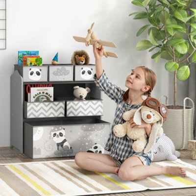 Zonekiz Kids Storage Unit With 6 Boxes, Toy Storage Organiser, Grey - image 1
