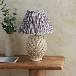 Luminosa Lighting Luminosa Layered Leaf Ivory Crackle Glaze Table Lamp With Pearl Grey Fabric Ikat Shade 30Cm B22 - thumbnail 3