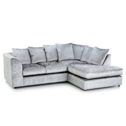 Furnishings For Less UK Crystal Crushed Velvet Fabric 3 To 4 Seater L Shaped Corner Sofa Silver Right Hand Facing - Scatter Back - thumbnail 1
