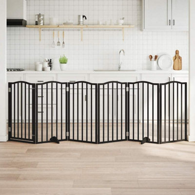 Walplus Black Dog Gate With Door Foldable 6 Panels 300 Cm Poplar Wood - image 1