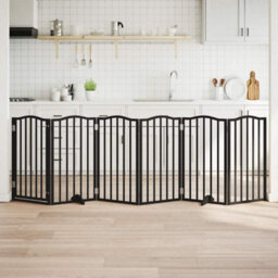 Walplus Black Dog Gate With Door Foldable 6 Panels 300 Cm Poplar Wood