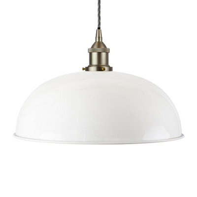 White Worcester Painted Dome Pendant Light With Brushed Chrome Lamp Holder And Grey Twisted Cable - Se Home - image 1