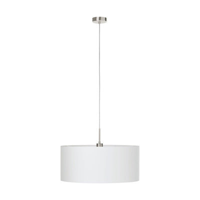 Elegant Satin Nickel Pendant Ceiling Light With White Fabric Shade And E27 Bulb - image 1