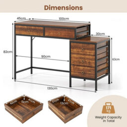 Computer Desk Home Office Desk W/ Side File Cabinet & 5 Drawers - thumbnail 2