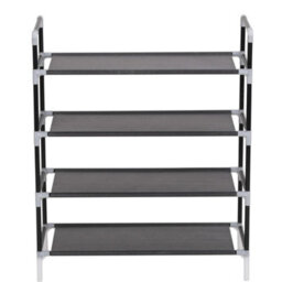 Berkfield Durable Shoe Rack With 4 Shelves Metal And Non-Woven Fabric Black - thumbnail 4