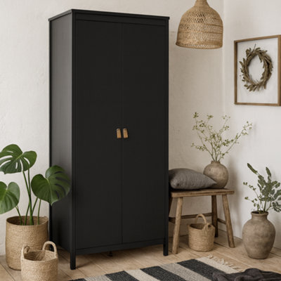 Wyld Haus Wildberry Matt Black 2-Door Wooden Wardrobe With Leather Handles - image 1