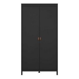Wyld Haus Wildberry Matt Black 2-Door Wooden Wardrobe With Leather Handles - thumbnail 4