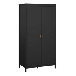 Wyld Haus Wildberry Matt Black 2-Door Wooden Wardrobe With Leather Handles - thumbnail 3