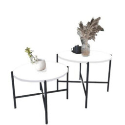 Urbn-Living Urbnliving 65Cm Width 2Pcs Round White Wooden Nesting End Coffee & Side Table Set With Metal Legs - thumbnail 2