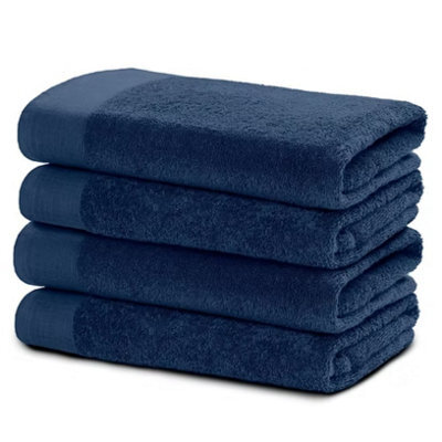 4 Piece Navy Bath Sheet Set 100% Cotton, 550Gsm Large Bath Towels, 80 X 140Cm, Soft Absorbent Bathroom Towels