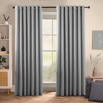 Ameha Plain Thermal Thick Insulated Curtain Light Grey Blackout Eyelet Curtain For Living Room 90''x72'' Pair With Tie Backs - image 1