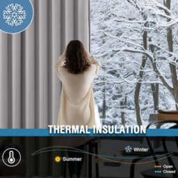 Ameha Plain Thermal Thick Insulated Curtain Light Grey Blackout Eyelet Curtain For Living Room 90''x72''  Pair With Tie Backs - thumbnail 4