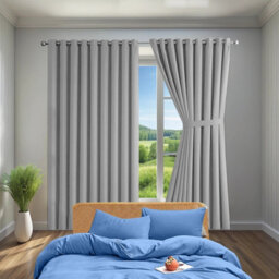 Ameha Plain Thermal Thick Insulated Curtain Light Grey Blackout Eyelet Curtain For Living Room 90''x72''  Pair With Tie Backs - thumbnail 9
