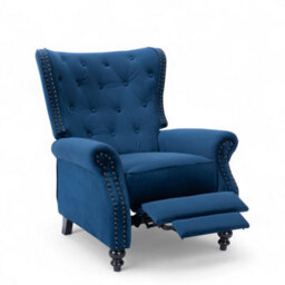 Velvet Blue Buttoned Wingback Recliner Chair - thumbnail 3