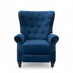 Velvet Blue Buttoned Wingback Recliner Chair - thumbnail 5