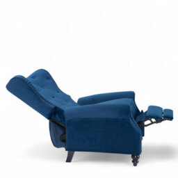Velvet Blue Buttoned Wingback Recliner Chair - thumbnail 4