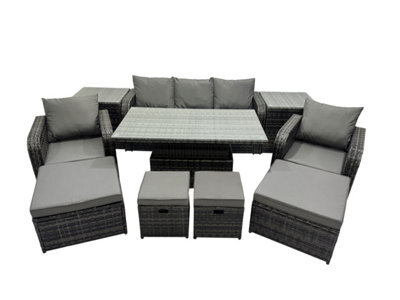 Fimous Rattan Garden Furniture Dining Set 8-Seater Patio Height Adjustable Rising Lifting Table Sofa Set With 2 Side Table - image 1