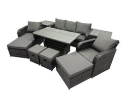 Fimous Rattan Garden Furniture Dining Set 8-Seater Patio Height Adjustable Rising Lifting Table Sofa Set With 2 Side Table - thumbnail 2