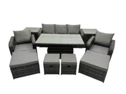Fimous Rattan Garden Furniture Dining Set 8-Seater Patio Height Adjustable Rising Lifting Table Sofa Set With 2 Side Table - thumbnail 1