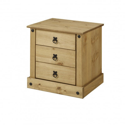Mercers Furniture Corona 3 Drawer Budget Bedside Table Cabinet Solid Pine With Mexican Styling - image 1