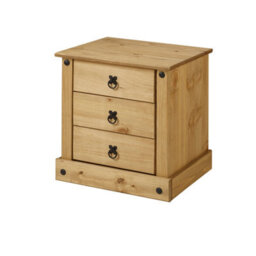 Mercers Furniture Corona 3 Drawer Budget Bedside Table Cabinet Solid Pine With Mexican Styling - thumbnail 4