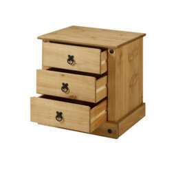 Mercers Furniture Corona 3 Drawer Budget Bedside Table Cabinet Solid Pine With Mexican Styling - thumbnail 5
