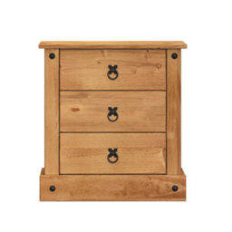 Mercers Furniture Corona 3 Drawer Budget Bedside Table Cabinet Solid Pine With Mexican Styling - thumbnail 2