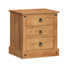 Mercers Furniture Corona 3 Drawer Budget Bedside Table Cabinet Solid Pine With Mexican Styling - thumbnail 3