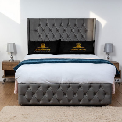 UKBEDFURNITURE Luxor Steel Plush Wingback Divan Bed Base With 54 Inch Headboard - No Storage - image 1