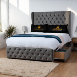 UKBEDFURNITURE Luxor Steel Plush Wingback Divan Bed Base With 54 Inch Headboard - No Storage - thumbnail 2