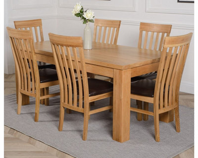 That's Furniture Dakota 182 X 92 Cm Chunky Oak Large Dining Table And 6 Chairs Dining Set With Harvard Chairs - image 1
