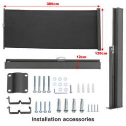 Living And Home Grey Outdoor Patio Retractable Side Awning Balcony Sunshade Blind 300Cm X 120 Cm - thumbnail 9
