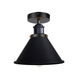 Semi Flush Mount Ceiling Light With E27 Base Industrial Vintage Brass Cone Shade Black Finish Includes Bulb Suitable