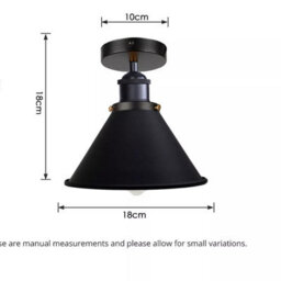 Semi Flush Mount Ceiling Light With E27 Base Industrial Vintage Brass Cone Shade Black Finish Includes Bulb Suitable - thumbnail 2